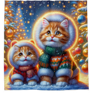 Rideaux De Douche "Premier Noël des chatons à gingembre douillet"