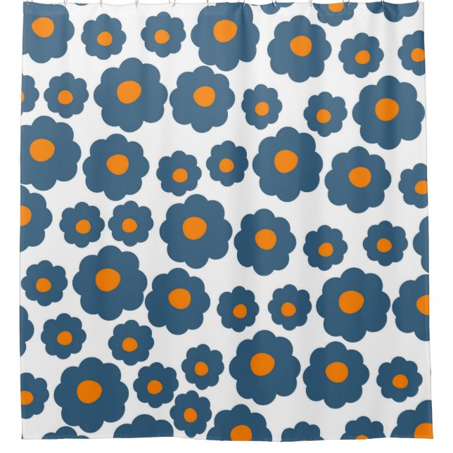 Rideaux De Douche Preppy Blue Orange Hippie Motif (Devant)