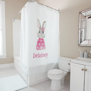 Rideaux De Douche Preppy Pink Heart Bunny Bow Personnalisé