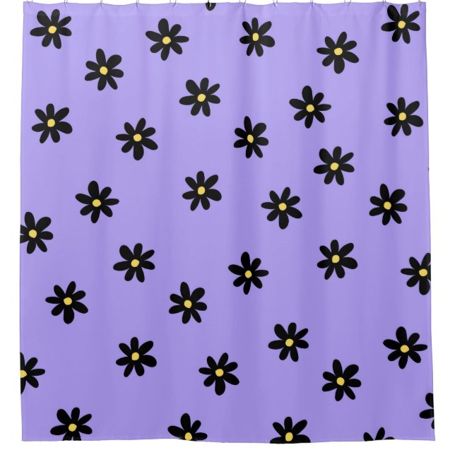 Rideaux De Douche Preppy violet noir Floral simple Motif de fleurs (Devant)