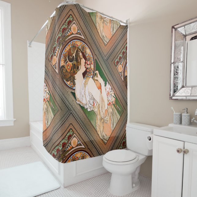 Rideaux De Douche Primrose par Alphonse Mucha (En situation)