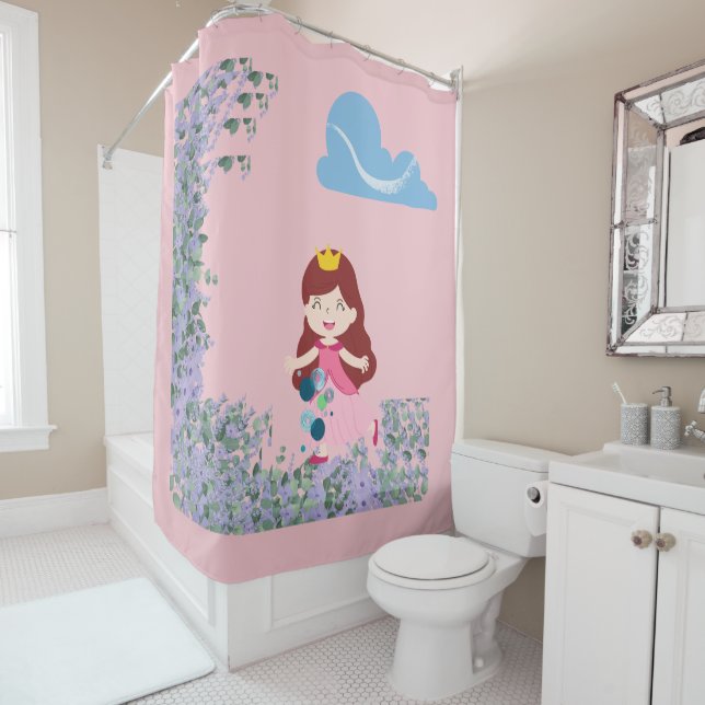Rideaux De Douche Princess Water Bubbles Douche Tissu - Rose (En situation)