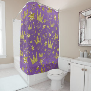 Rideaux De Douche Princesse Filles Paillettes Violet Royal & Or