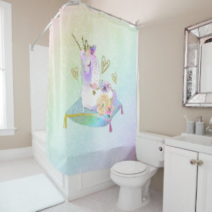 Rideaux De Douche Princesse Licorne Diva Iridescent Arc-en-ciel Past