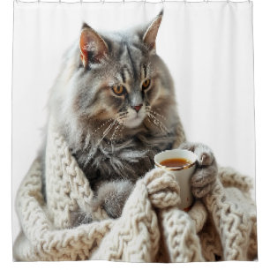 Rideaux De Douche Profitez du thé d'hiver de chat