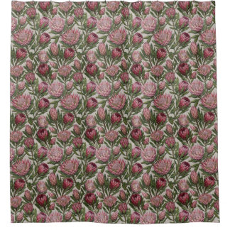 Rideaux De Douche Protea Floral de style broderie rose poudré et ver