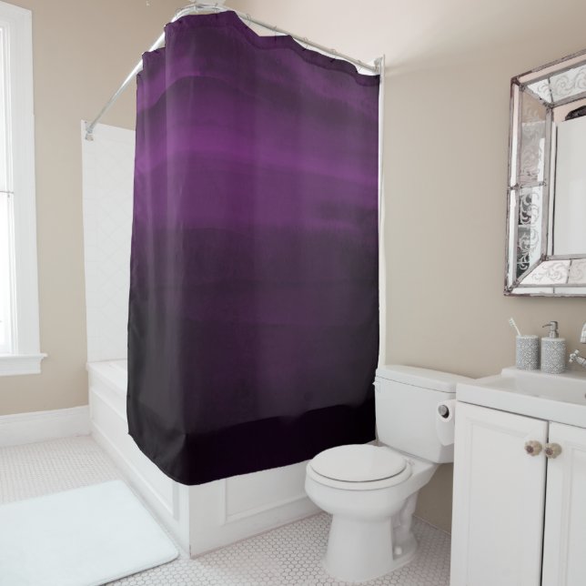 Rideaux De Douche Prune Violet Foncé Moderne Aquarelle Chic (En situation)