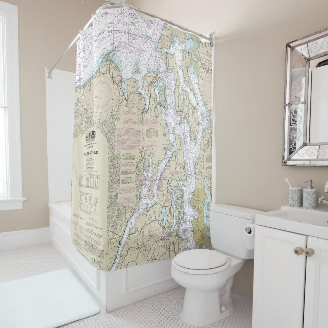 Rideaux De Douche Puget Sound Graphique nautique 18440 (En situation)