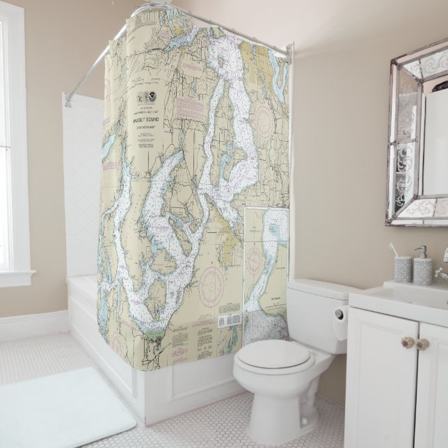 Rideaux De Douche Puget Sound Partie sud Graphique nautique 18448 (En situation)