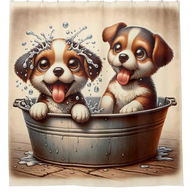Rideaux De Douche "Puppy Bath Time Bliss" (Devant)