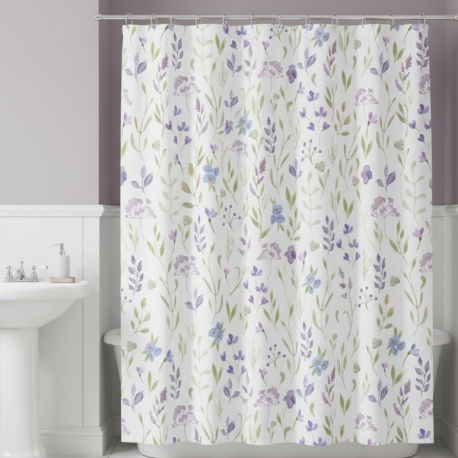 Rideaux De Douche Purple Floral Shower Curtain (elegant lavender purple wildflower floral garden cottagecore shower curtain)