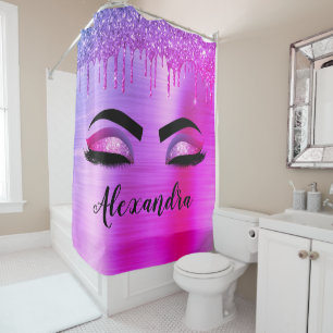 Rideaux De Douche Purple Glitter Sparkle Eyelashes Monogram