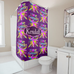 RIDEAUX DE DOUCHE PURPLE I LOVE GYMNASTICS CUSTOM SHOWER CURTAIN