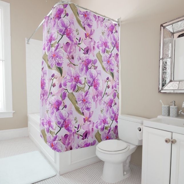 Rideaux De Douche purple orchid floral pattern (En situation)