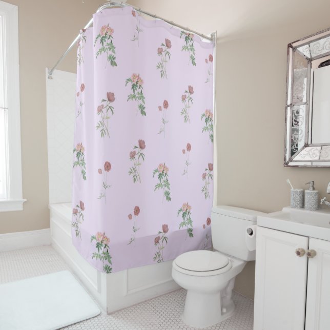 Rideaux De Douche Purple Pastel Floral Pattern Grandmillenial (En situation)