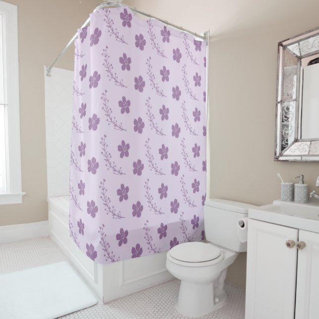 Rideaux De Douche Purple Pastel Floral Pattern Grandmillenial (En situation)