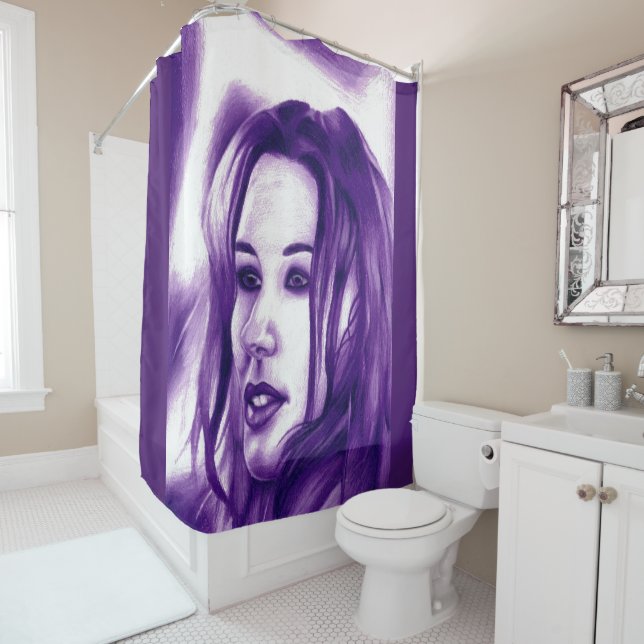 Rideaux De Douche Purple People Woman Portrait Art original (En situation)