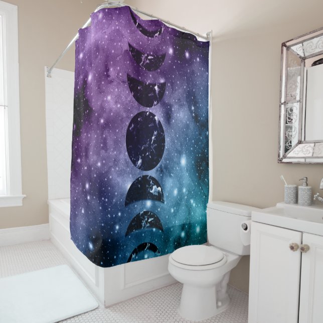 Rideaux De Douche Purple Turquoise Galaxy Nebula Dream Moon Phases # (En situation)