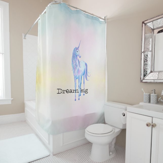 Rideaux De Douche Purple Unicorne Aqua Rose Yellow Tie Dye (En situation)