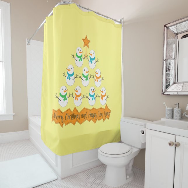 Rideaux De Douche Pyramide des sapins de Noël faite de bonhommes de  (En situation)