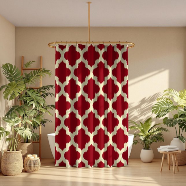Rideaux De Douche Quatrefoil Beige Ikat Motif Bourgogne Arrière - pl (Créateur téléchargé)