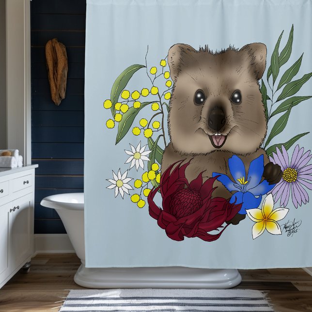 Rideaux De Douche Quokka Happy Australia Floral Blue (Créateur téléchargé)