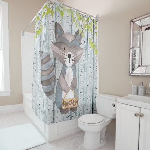Rideaux De Douche Racoon Woodland Friends - illustration de l'aquare