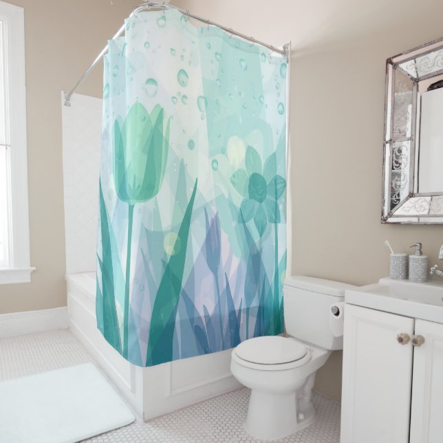 Rideaux De Douche Rain Refreshed Daffodils Lavender Mint Seafoam (En situation)