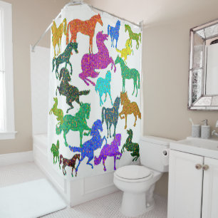 Rideaux De Douche Rainbow Horses - "Dotty about Horses !"