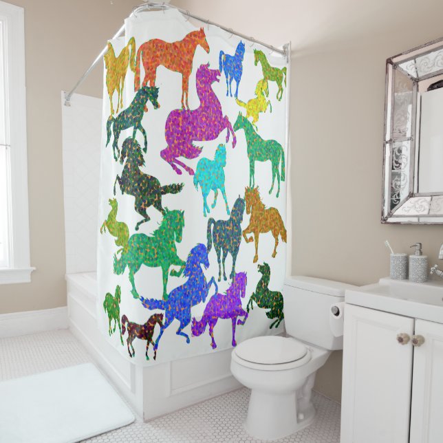 Rideaux De Douche Rainbow Horses - "Dotty about Horses !" (En situation)
