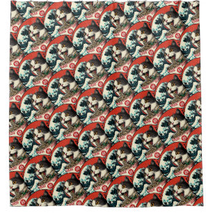 Rideaux De Douche Ramen de chat Art japonais Style vintage