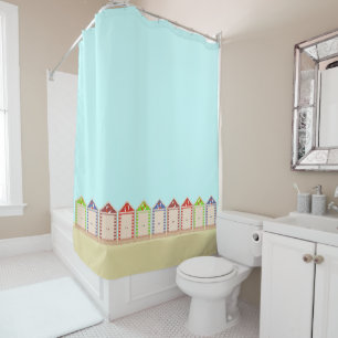 Rideaux De Douche Rangée de cabanes de plage colorées