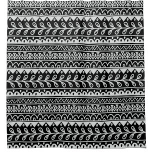 Rideaux De Douche Rangées de motifs gribouillés noir et blanc