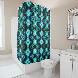 Rideaux De Douche Rapport acrylique bleu-vert, formes de miroir néon