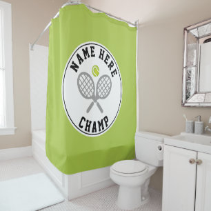 Rideaux De Douche Raquettes de tennis, champion de ballon et nom de 