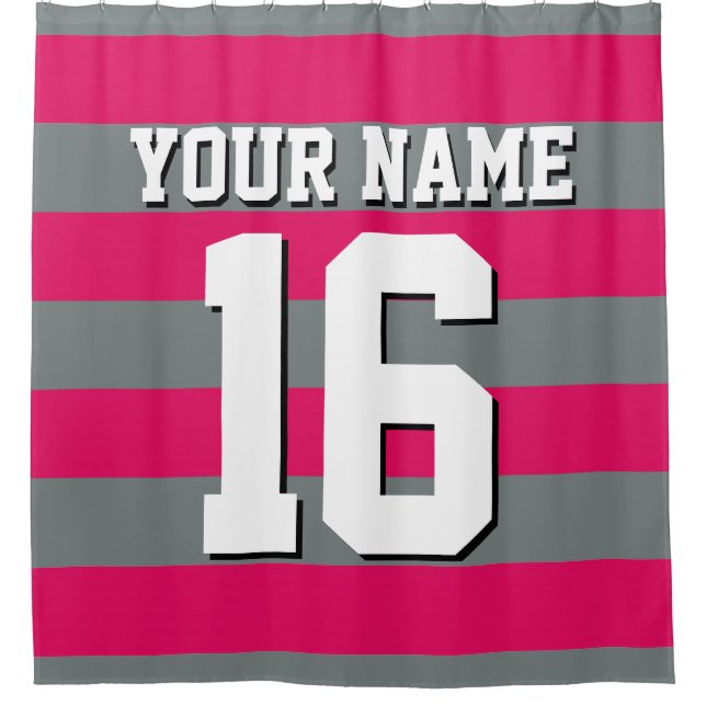 Rideaux De Douche Raspberry Charcoal Sports Jersey Preppy Stripe (Devant)
