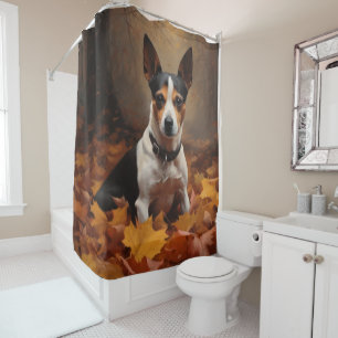 Rideaux De Douche Rat Terrier à l'automne Feuilles automne Inspire