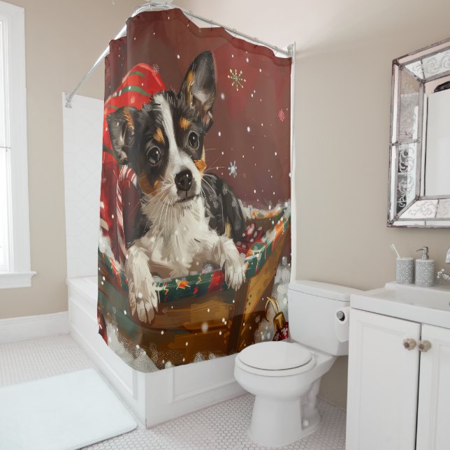 Rideaux De Douche Rat Terrier Chien Noël Festif (En situation)