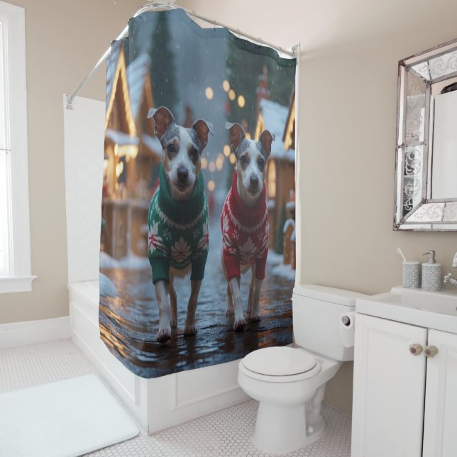 Rideaux De Douche Rat Terrier Dogs Christmas Snow Holiday (En situation)