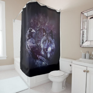 Rideaux De Douche Raven et loup - Vegvisir et arbre de la vie