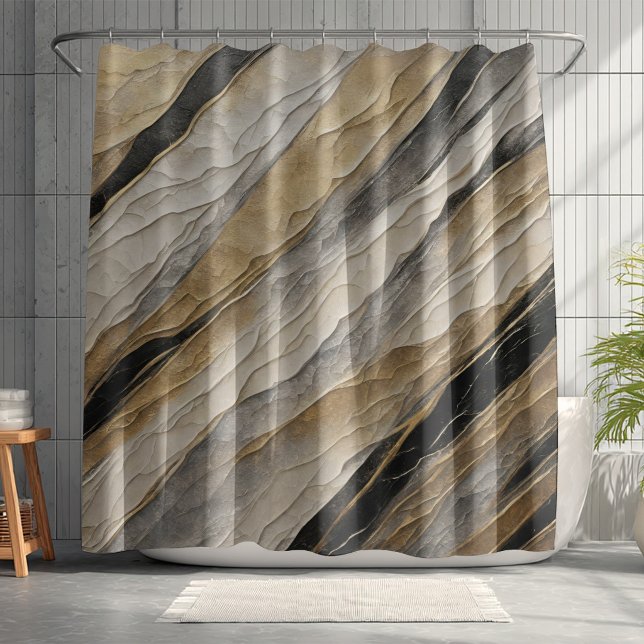 Rideaux De Douche Rayé noir et or patiné (Weathered black and gold shower curtain
)