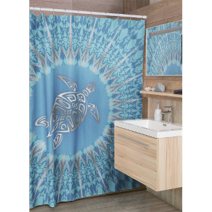 Rideaux De Douche "Rayon de tortue d'argent" Mandala tropical