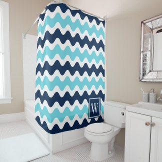 Rideaux De Douche Rayure de ric rac préppy bleu marine et turquoise