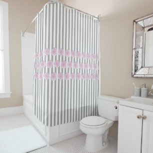 Rideaux De Douche Rayure grise, conception rose de rose d'aquarelle