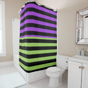 Rideaux De Douche Rayure Halloween Vert Violet & Noir