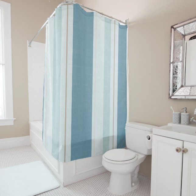 Rideaux De Douche Rayure Horizon Bleu Nordique (En situation)