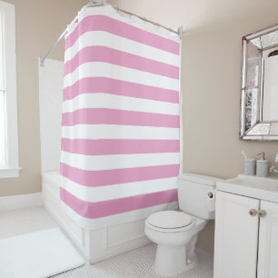 Rideaux De Douche Rayure Horizontale Rose Clair et Blanc