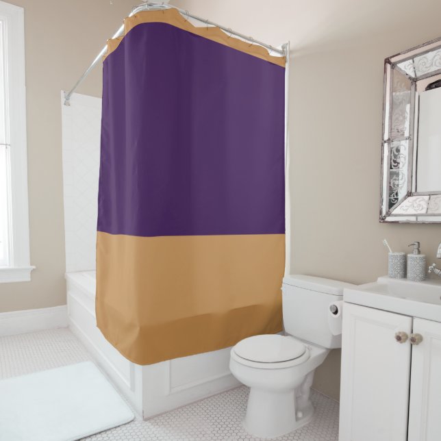 Rideaux De Douche Rayure or et violet royal (En situation)