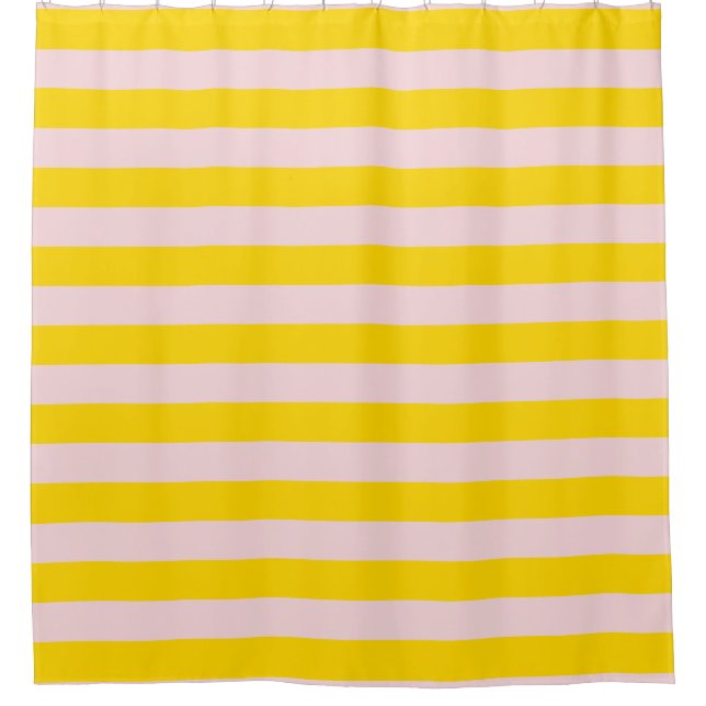 Rideaux De Douche Rayure rose jaune Lignes horizontales nautiques (Devant)