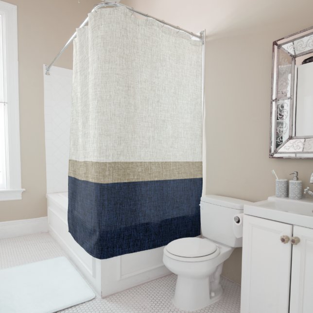 Rideaux De Douche Rayure simple bleu foncé kaki bronzé clair (En situation)